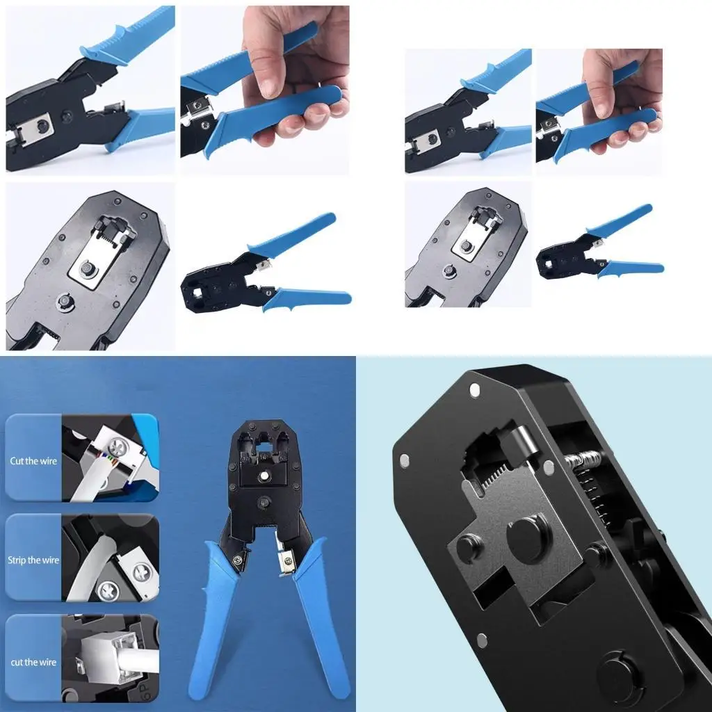 

652F Multifunction Crimper Stripper Cutter Suitable For Modular Plugs 8P8C 6P6C 4P4C Networking Telephone Cables Steel Design