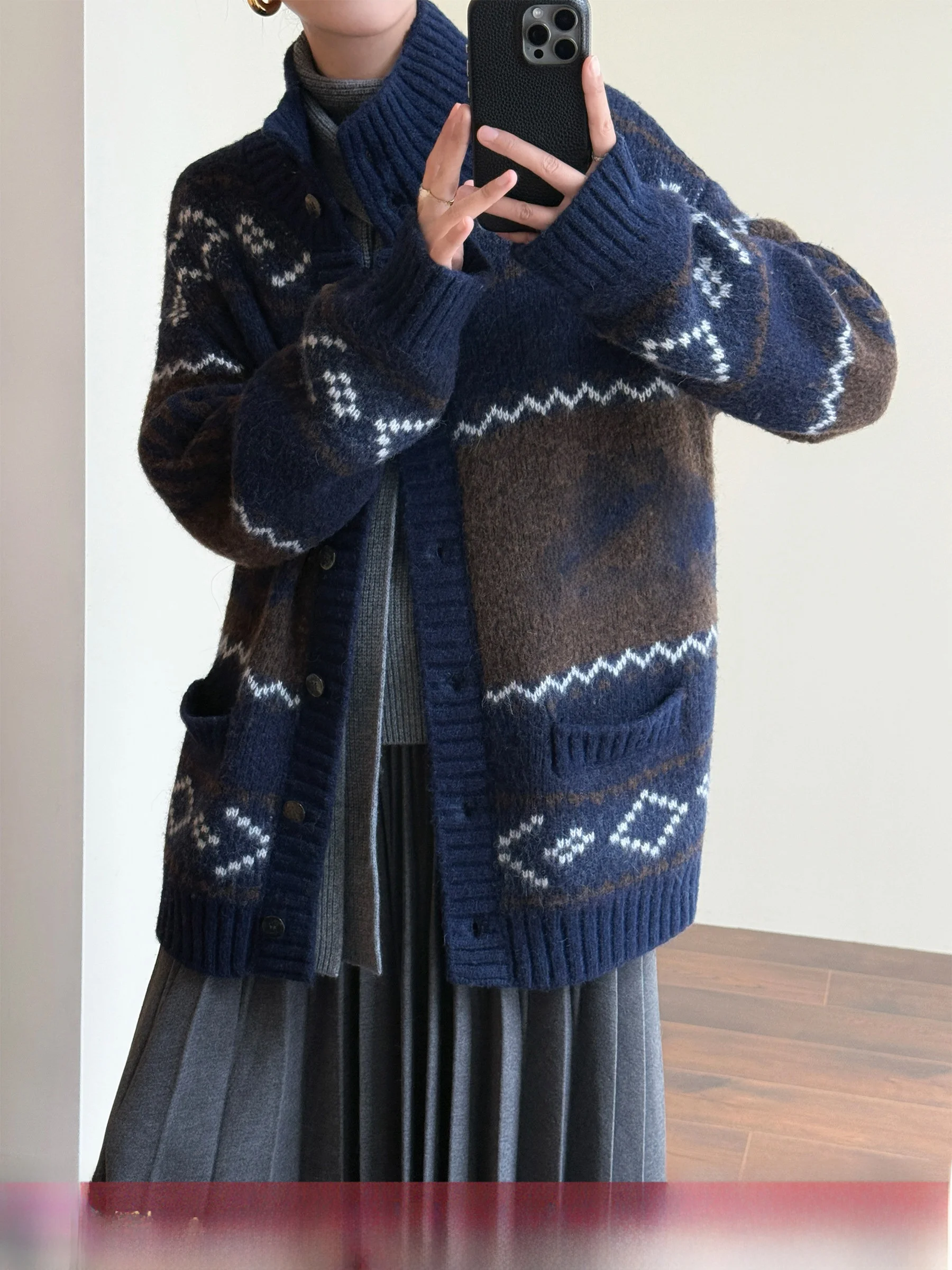 

Вязаный кардиган Tasyavan Lazy Sle с геометрическим узором Fair Isle, тяжелой вязки, с бахромой, женский, с длинными рукавами
