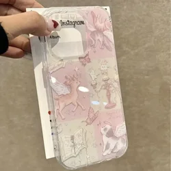 Cute Cartoon Spliced Deer Dog Laser Siver Case for IPhone 17 16 15 14 13 12 11 Pro Max X XS XR 7 8 16 Plus Tinfoil Pattern Cover