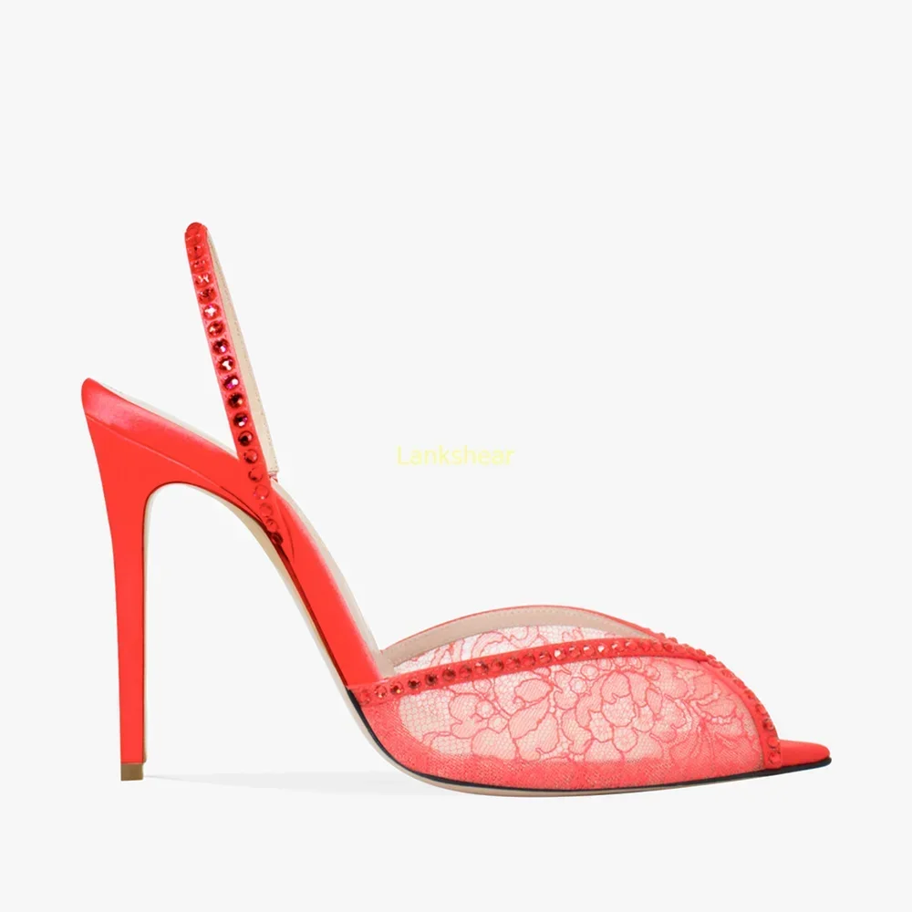 Peep Toe Lace Crystal Ankle Warp Sandals Sexy Pointed Teo Thin Heel Shallow New Arrivals Fashion Women Modern Shoes