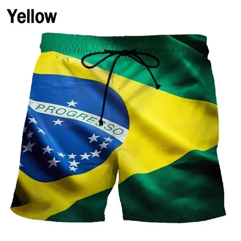 Brazilian Flag 3D Printed Beach Shorts Men Brazilian National Emblem Graphic Shorts Fashion Board Shorts Boys Swimming Trunks