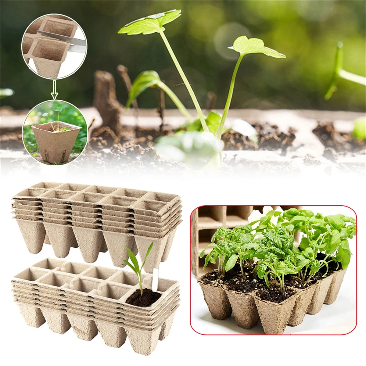 10 Cells Disposable Biodegradable Seedling Cups Environmental Friendly Pulp Garden Plants Succulent Vegetable Growing Pots 5Pcs