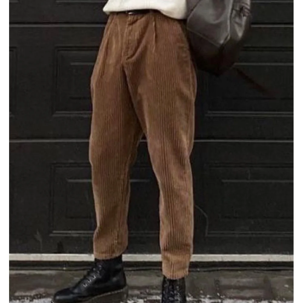 

Mens Corduroy Dress Pants Pleated Tapered Casual Business Trousers Comfortable Stretch Breathable Office Wear Smart Casual Male