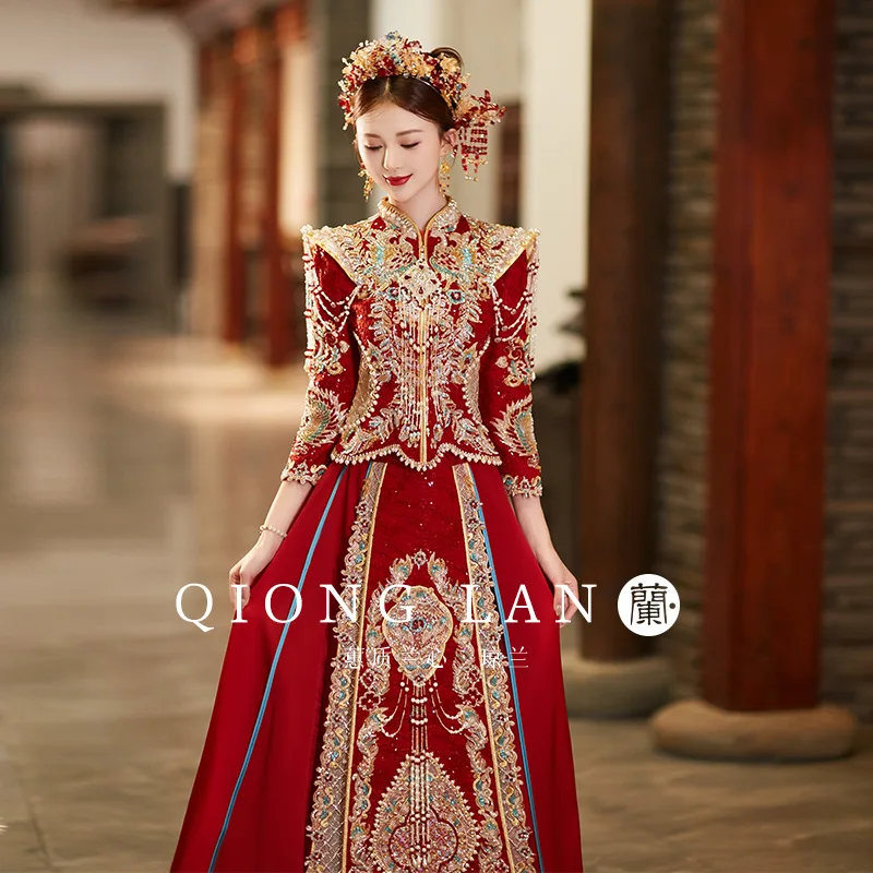 

Xiuhe Clothing Heavy Beaded 2023 New Luxury Chinese Bridal Dress Ancient Wedding Dresses Dragon And Phoenix Robe Gown