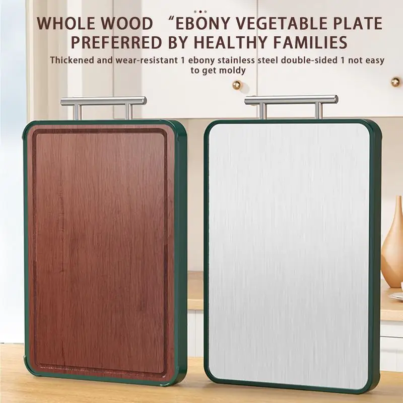 

Cutting Board Meat Cutting Board Double Sided Stainless Steel Ebony Chopping Board For Meat Vegetable Fruit Non-Slip Easy Clean