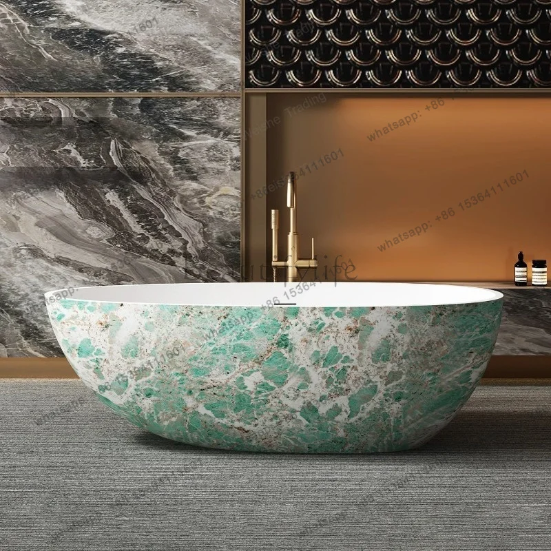 Freestanding Artificial Stone BathtuMarble Texture One Piece Heat Preservation Anti Yellowing For Bathroom Hotel Villa
