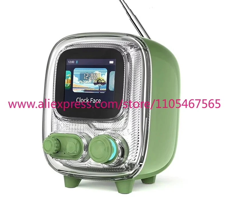 Tiivoo-2 Vintage Small TV Styling Vintage Decor Portable FM Radio Pixel Art Wireless Speaker with USB and Lighting