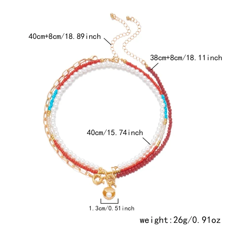 Romantische süße rosa Schleife Liebe Herz Anhänger Halskette Set für Frauen einfache handgemachte mehrschichtige Perlen Halskette Party Schmuck – Detail 13