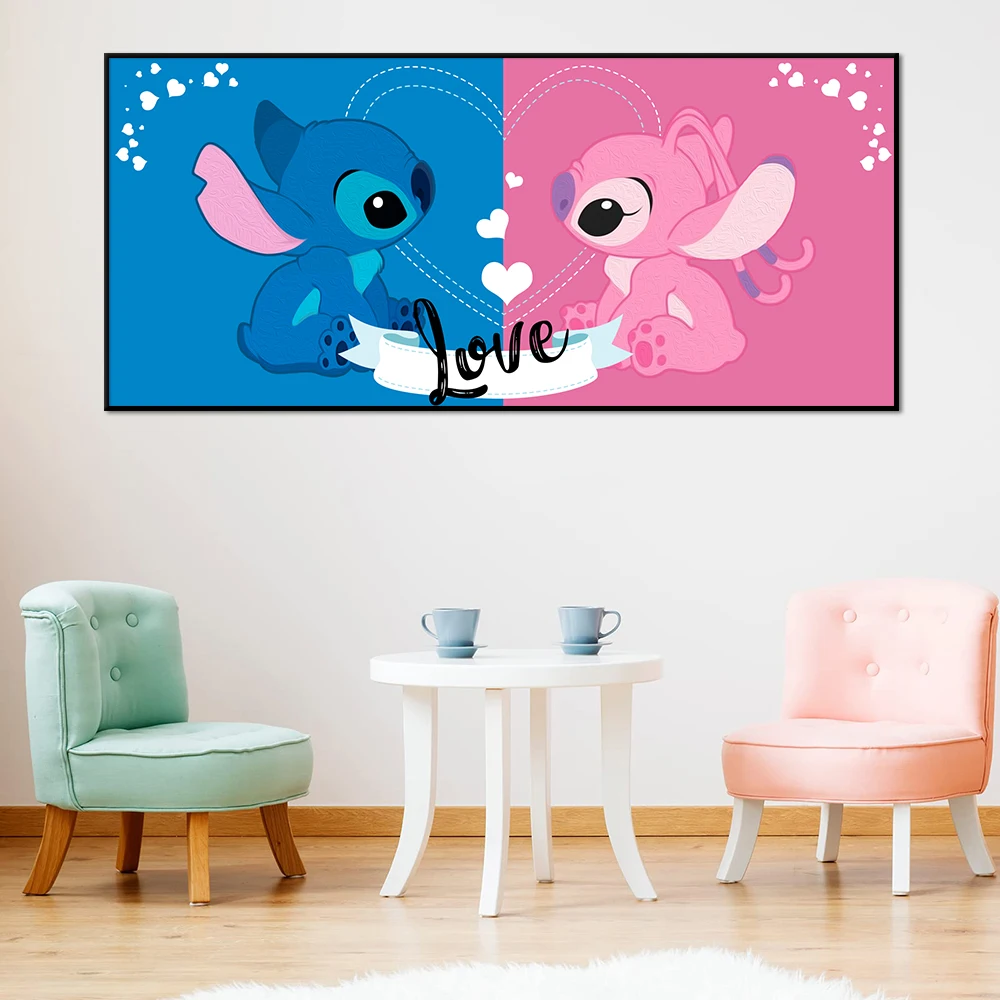 

Disney-Stitch Angel Love Poster, Modern Cartoon Wall Art, Canvas Painting, Print, Pink, Blue, Cute Picture for Room, Home Decor