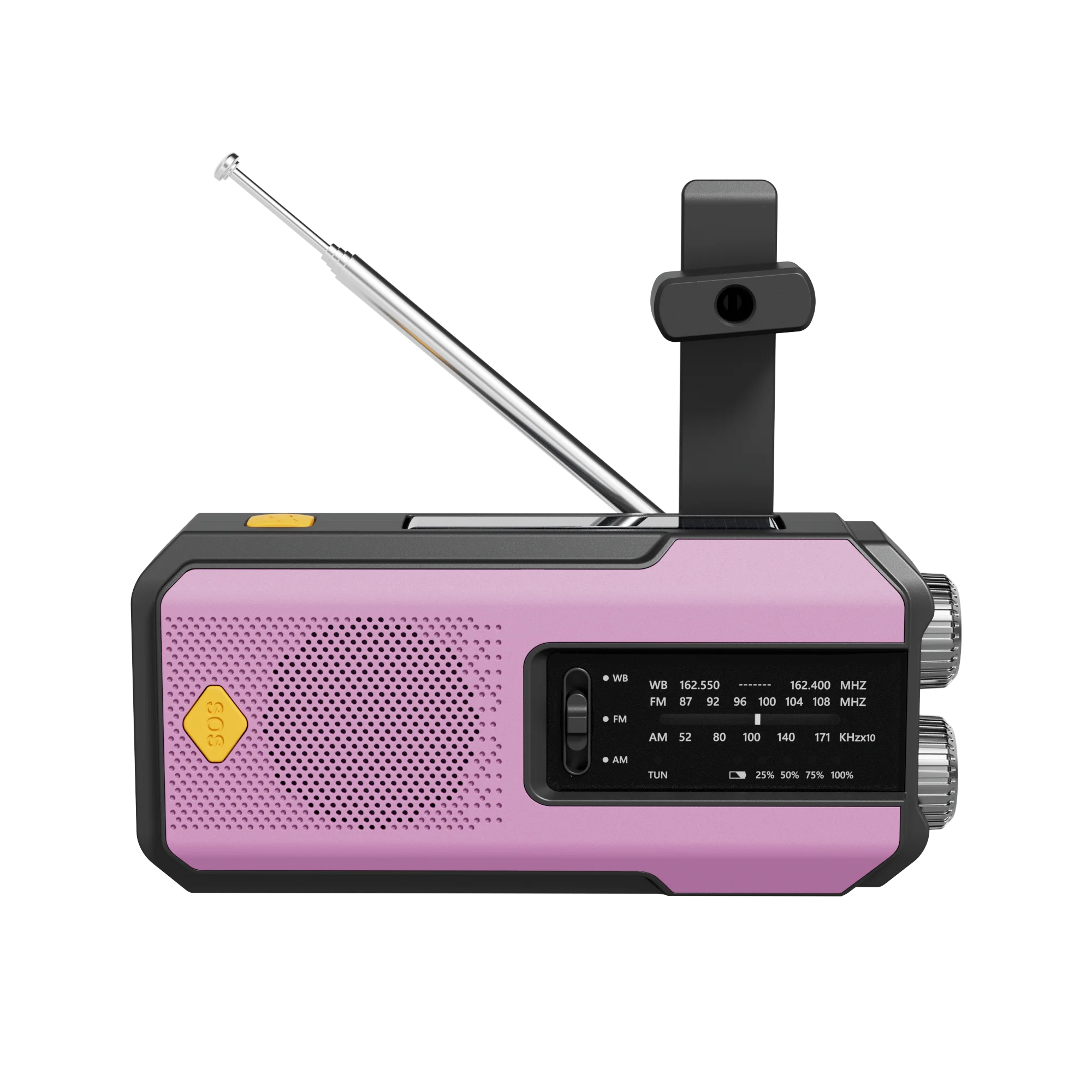 Radio meteorológica NOAA portátil de emergencia con manivela, energía solar, AM/FM, alarma SOS, linterna de 3 LED, batería recargable de 2000 mAh