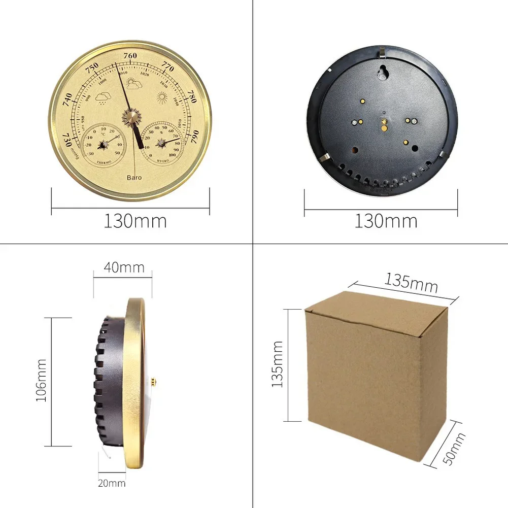 Barometer Metal Frame Household Barometer 3-in-1 Weather Station Thermometer Hygrometer And Barometer 130mm No Power Needed