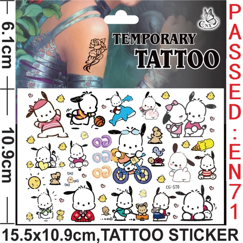 Random 2pcs Sanrio Pochacco Tattoo Stickers Cartoon Ariel Aurora Sticker Waterproof Temporary Tattoo Kids Girls Birthday Gift