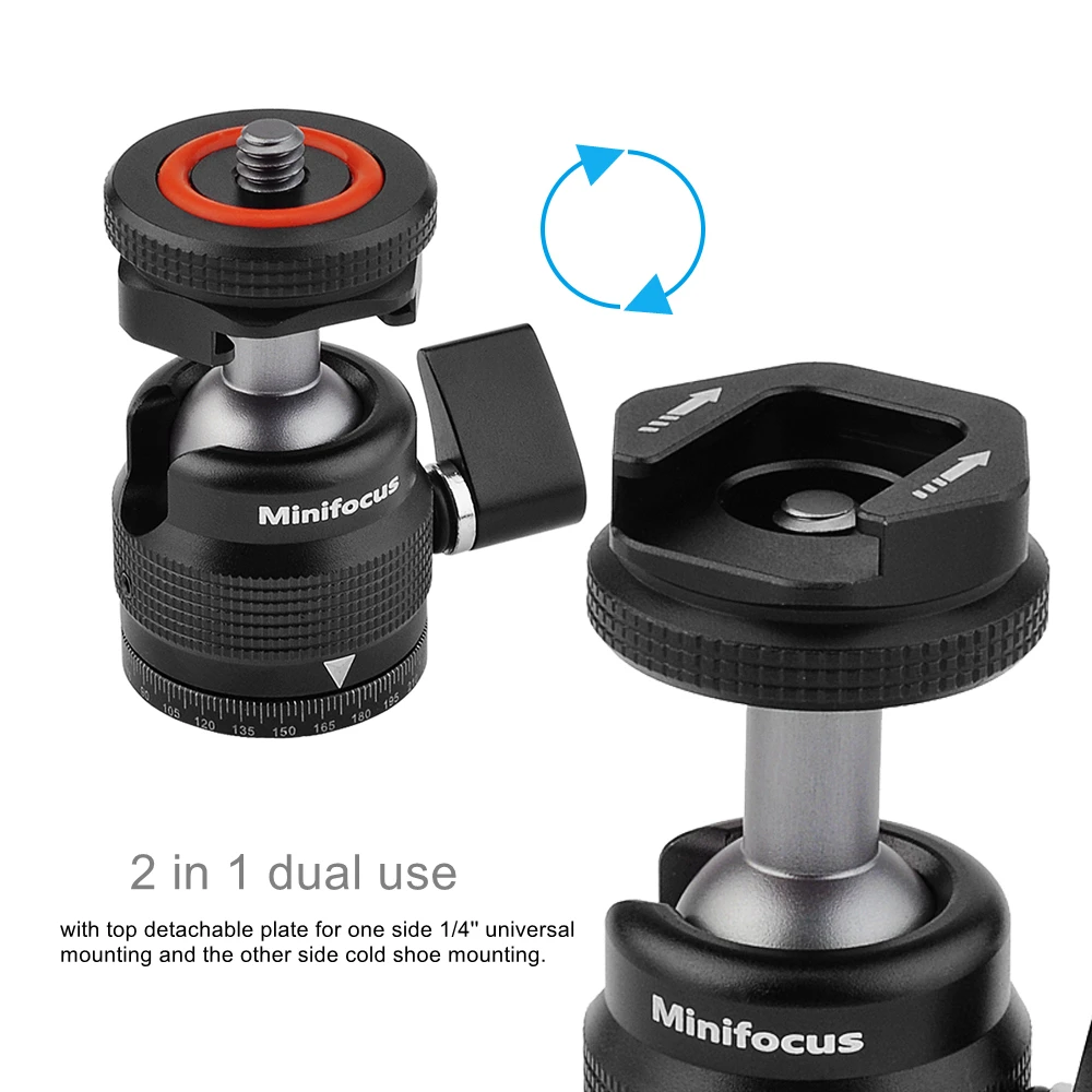 Mini Ball Head with 1/4 Hot Shoe Mount Adapter Camera Cold Shoe Mount for Cameras Camcorders LED Light Microphone Monitor Tripod