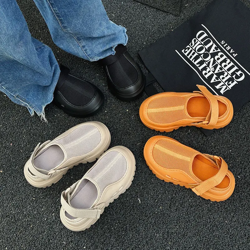 Thick-soled Heightening Hole Shoes Summer New Velcro Sandals Breathable Light Outer Wear Beach Women's Slip-on