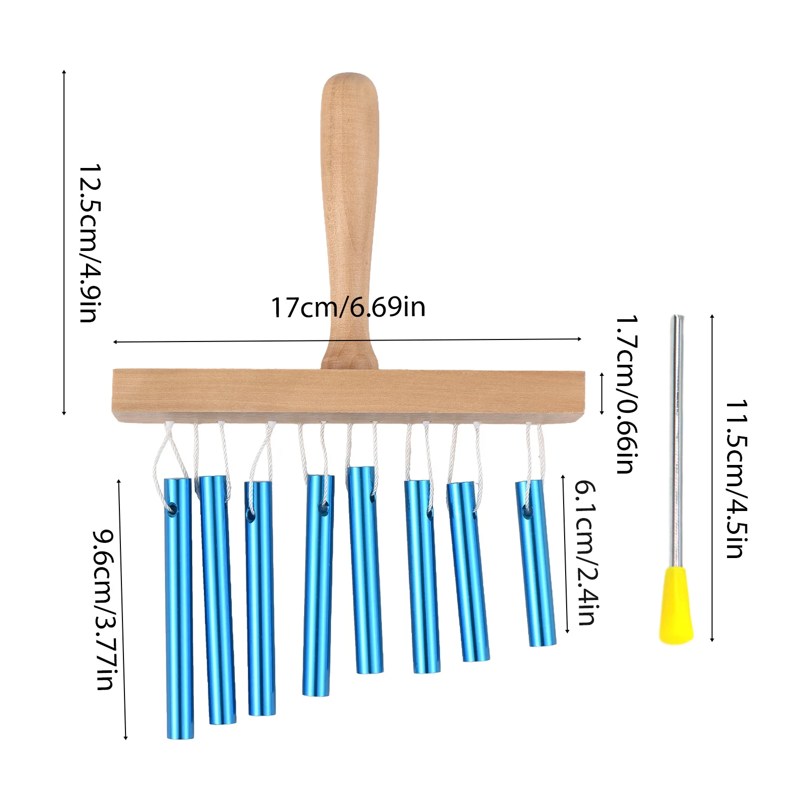 Bar Chimes 8 Tone Hand Bells with Knock Stick Birch Wood Solid Aluminum Tube Windchime Chimes Bells Hand Held Bar Bells