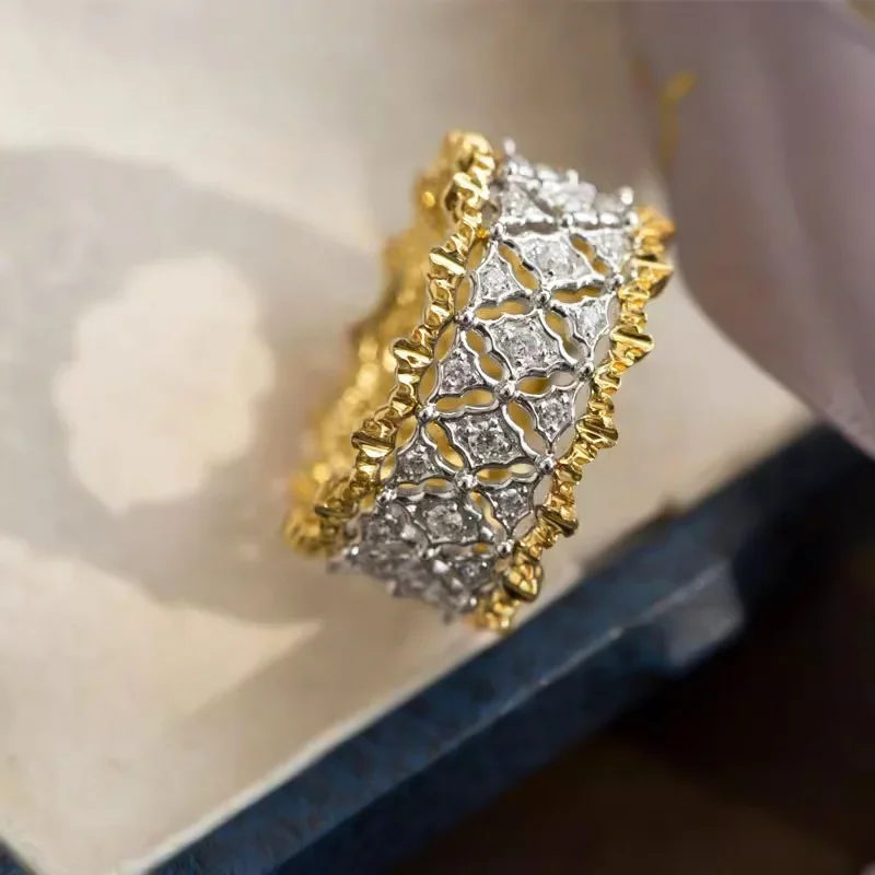 2026 New Palace Style Two Color Bridal Wedding Design Ring, Light Luxury, High End Banquet Accessories Jewelry Wholesale