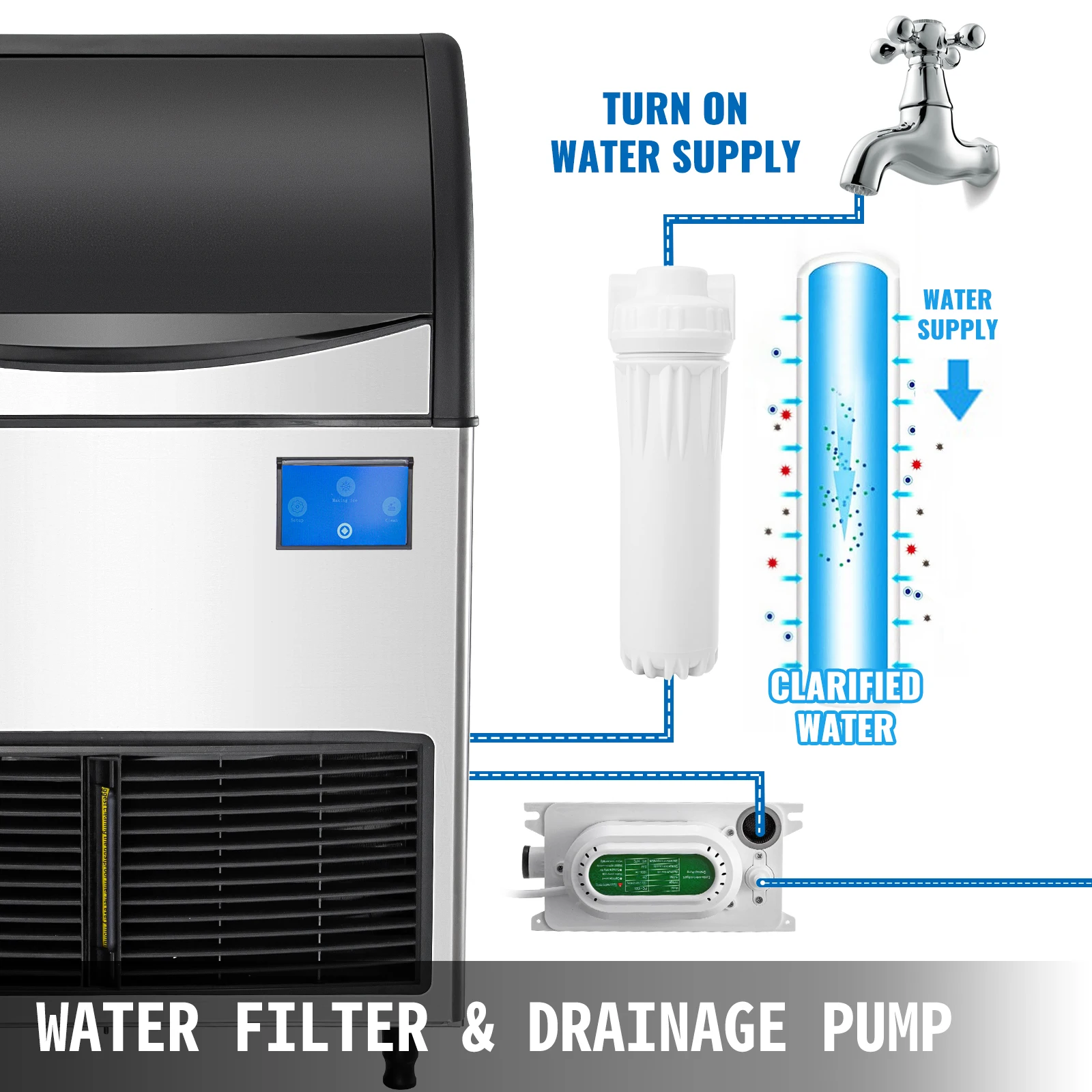 Gerador industrial de aço inoxidável autônomo do gelo do cubo com wifi máquina comercial 80kg 120kg 135kg/24h do fabricante de gelo de vevor