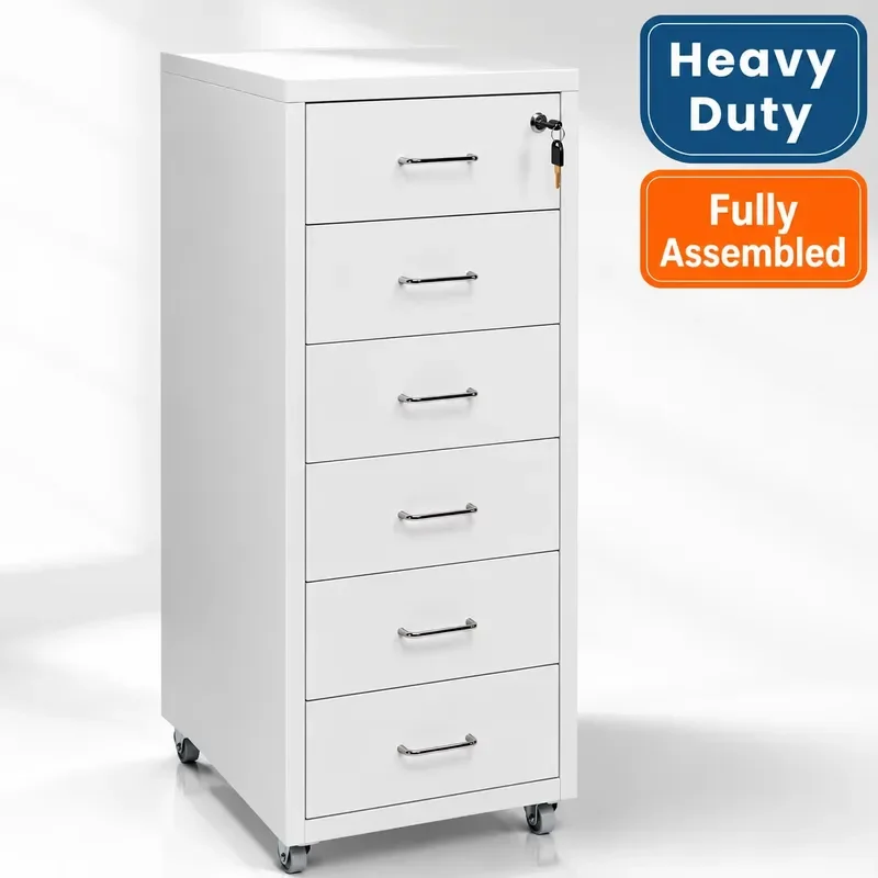 Modern 6-drawer metal mobile filing cabinet, ultra-thin steel desktop storage cabinet with lock, suitable for offices, homes