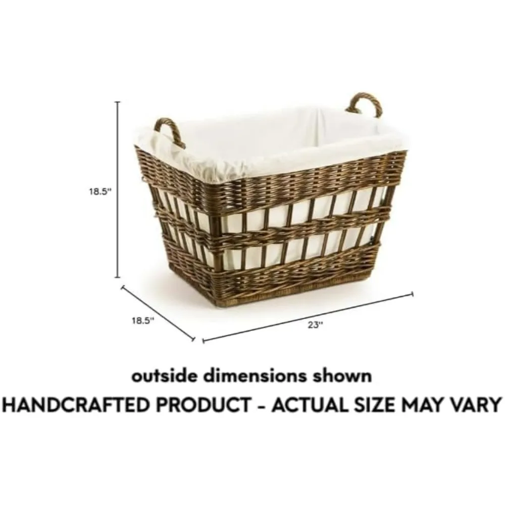 سلة غسيل فرنسية من Serene Gray Kubu Wicker، بطول 23 بوصة × 18.5 بوصة وعرض × ارتفاع 18.5 بوصة #6