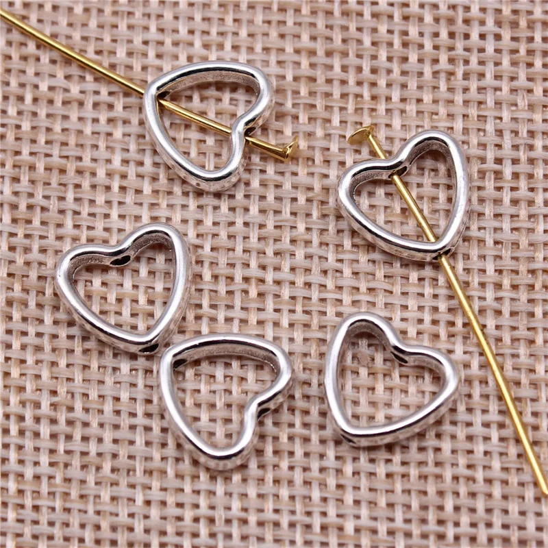20pcs Antique Silver Color Flower Heart Charms Small Holes Flower Charm Bead Hollow Heart Flower Charms Beads For Jewelry Making