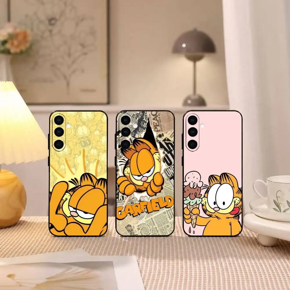 Lazy Cute G-Garfield Cat Gift Phone Case Black Silicone Soft For Samsung Galaxy A73,A72,A71,A70,A53,A52,A51