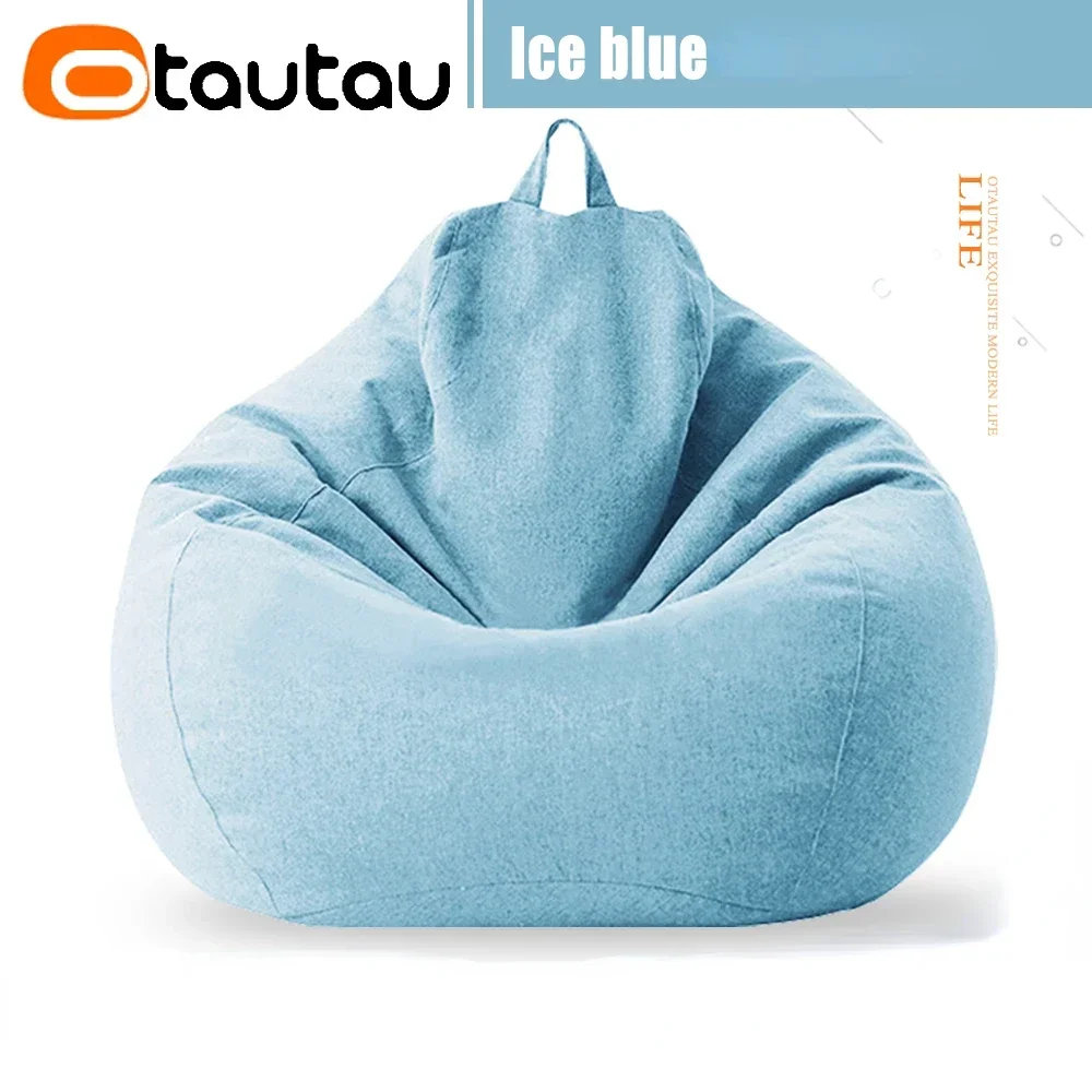 OTAUTAU Filled 70cm Bean Bag Sofa with Filler Big Cotton Linen Lazy BeanBag Bedroom Chair Puff Relax Lounge Couch DD002