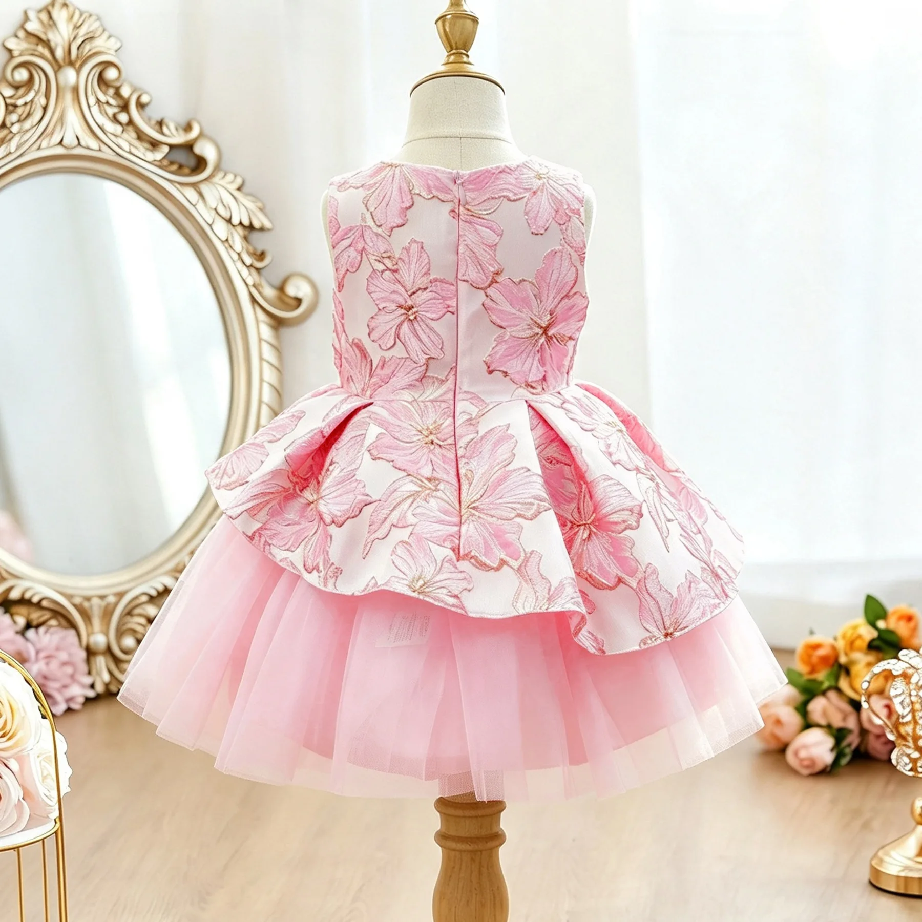 Children Girls' Party Dresses Girl Flower Princess Dress Pink Clothes Tiered