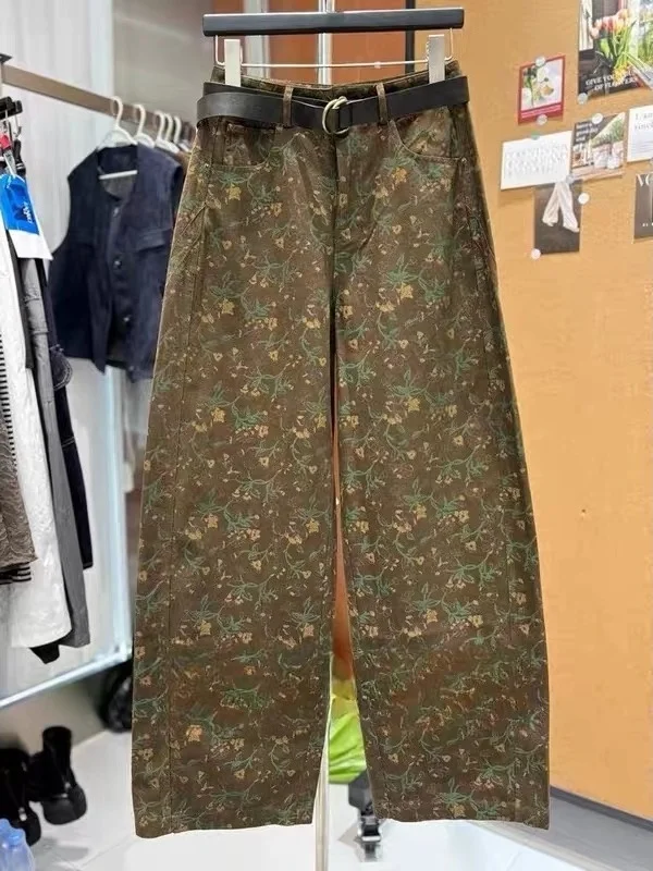 

Fashionable High Waist Wide Leg Pants Women's Casual Print Design Spring Autumn Seasonal Stylish Slimming Trendy Trousers