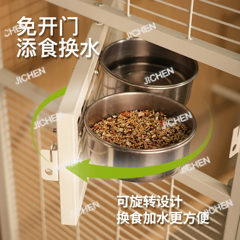 فيلا قفص العصافير ببغاء كبير خاص بمساحة كبيرة من الخشب الصلب المنقولة والحديد المطاوع آلة رمادية بانورامية #3