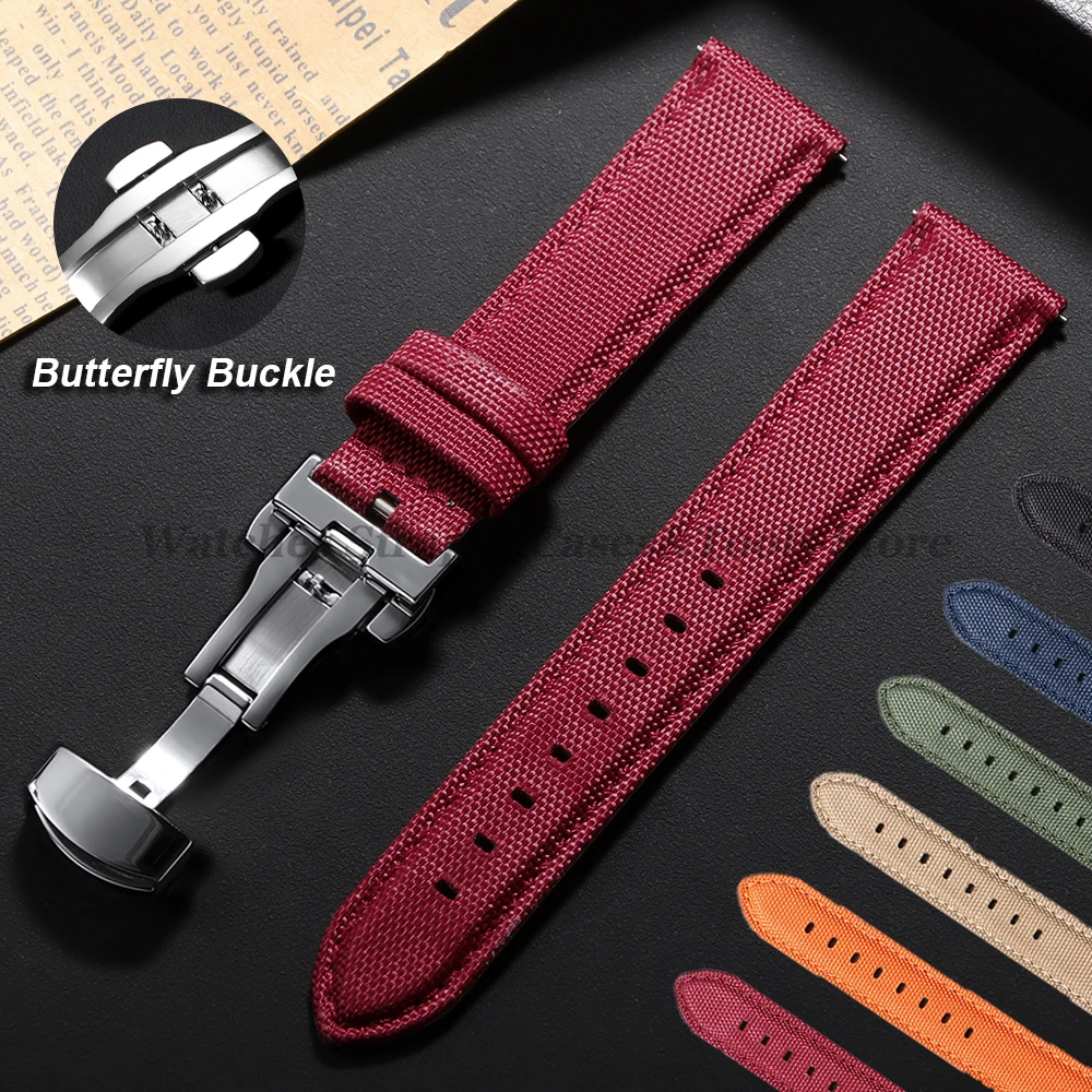 20mm 22mm Sailcloth Watch Straps for Omega for Seiko Watch Men Women Butterfly Buckle Nylon Quick Release Waterproof Watch Bands
