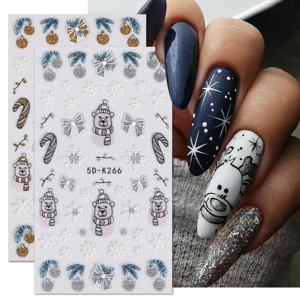 Snowflake Nail Sticker Festive Holiday Nail Art Stickers Snowflake Bow Patterns for Christmas Nail Decoration