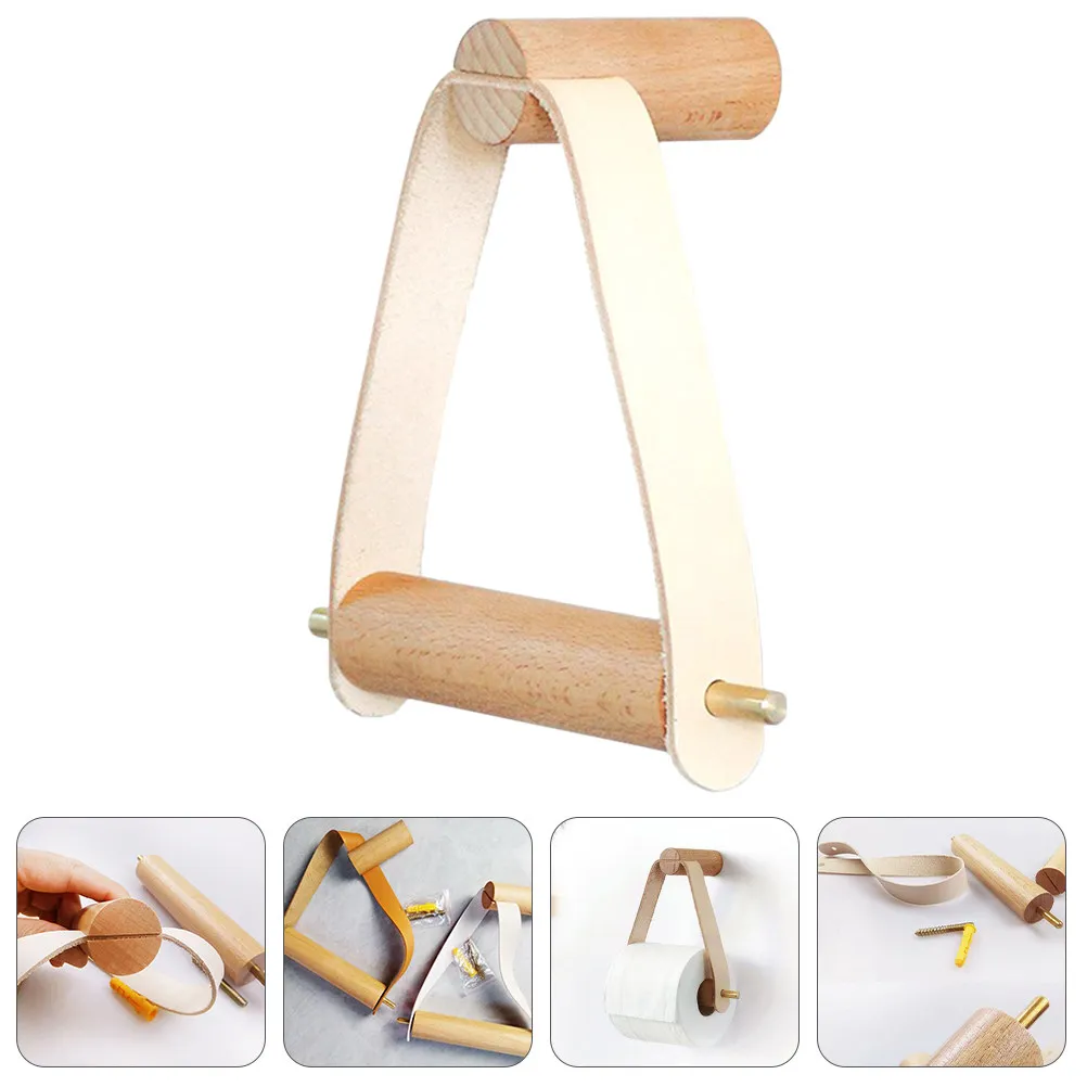 Natural Wood Toilet Roll Holder Simple Elegant Roll Paper Organizer for Home Office Bedroom Tissue Holder Hanging Paper Rack