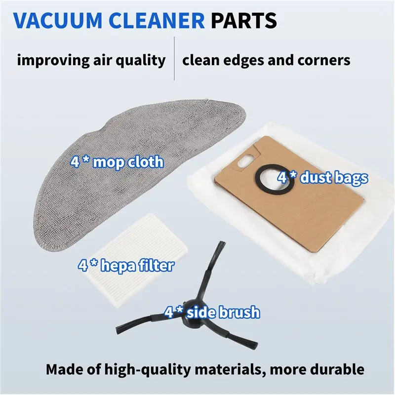 CKFAM-For TP-Link Tapo RV30 Max Plus / RV20 Max Plus / RV30 Max / RV20 Max Parts Dust Bag Hepa Filter Side Brush Mop Cloth