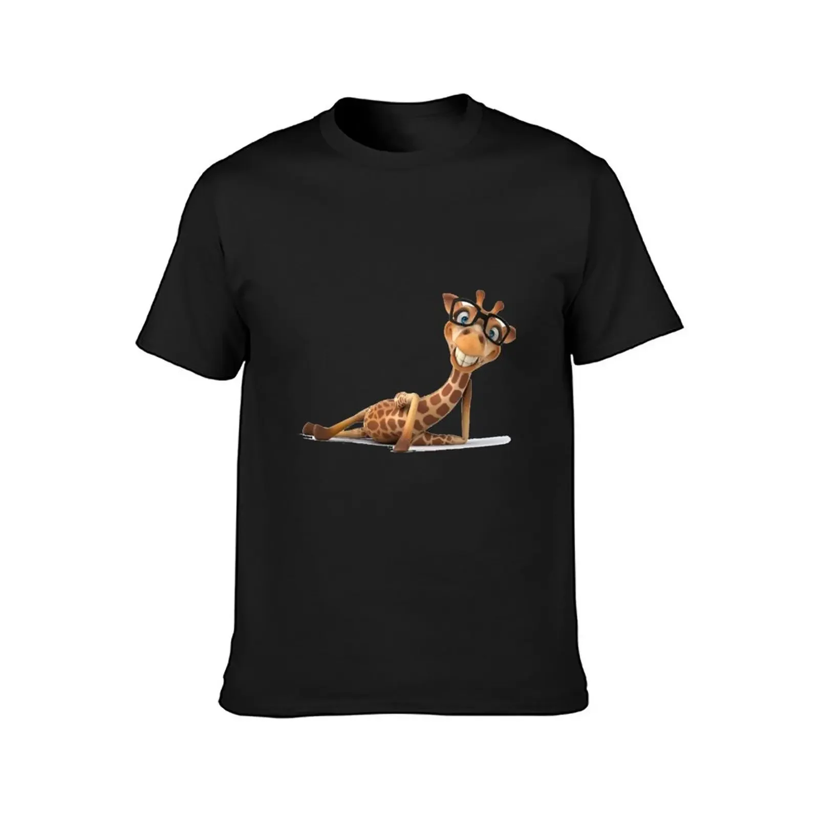 smiling Funny giraffe wearing glasses Sit down T-Shirt anime tshirt designer shirts animal prinfor boys summer top mens t shirt