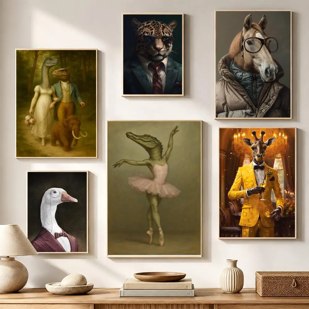 Animal Art Funny Animals Personify Poster High-definition waterproof stickers, suitable for home décor,holiday decorations