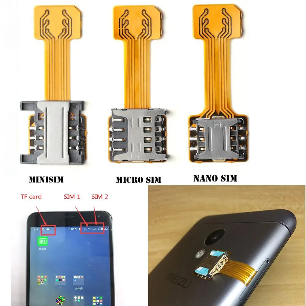 Pratico telefono Android TF Dual SIM Card Adattatore Slot SIM ibrido per Micro SD Extender Nano Cato