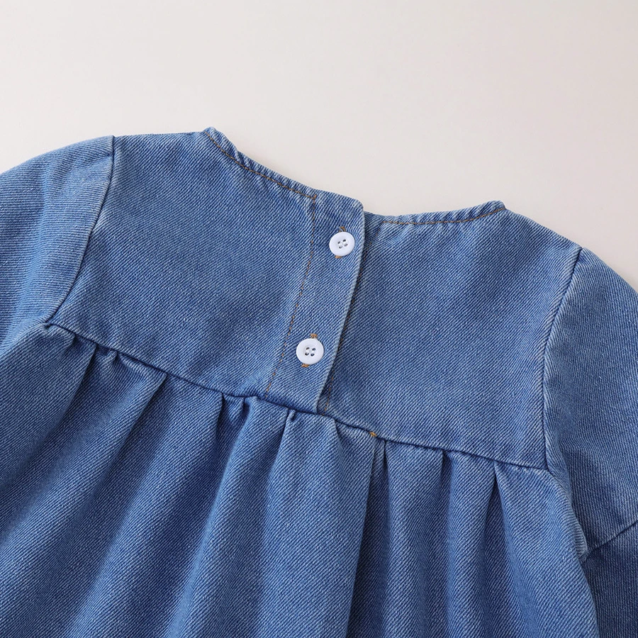 2025 Autumn Spring New in Kids Baby Girls Embroidery Flower Denim Clothing ,toddler Children Full Sleeve Knee-length Dresses