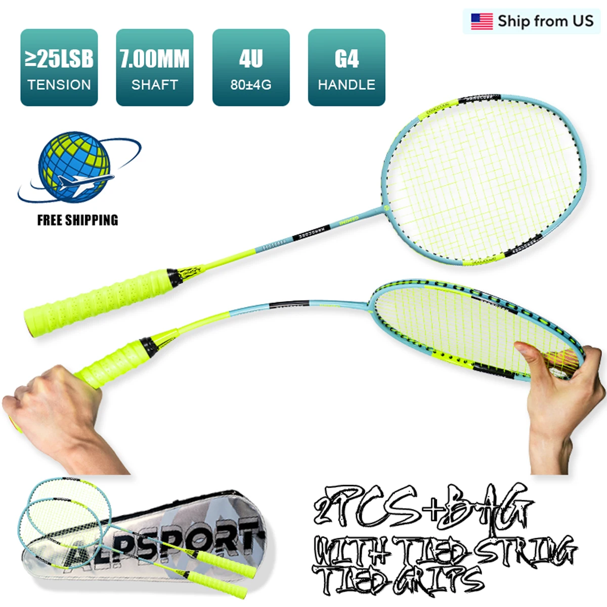 ALP SZZ 4U Badminton Racket 2pcs/1pack Ultralight T800 Carbon Fiber Original with Badminton String and Badminton Bag USA