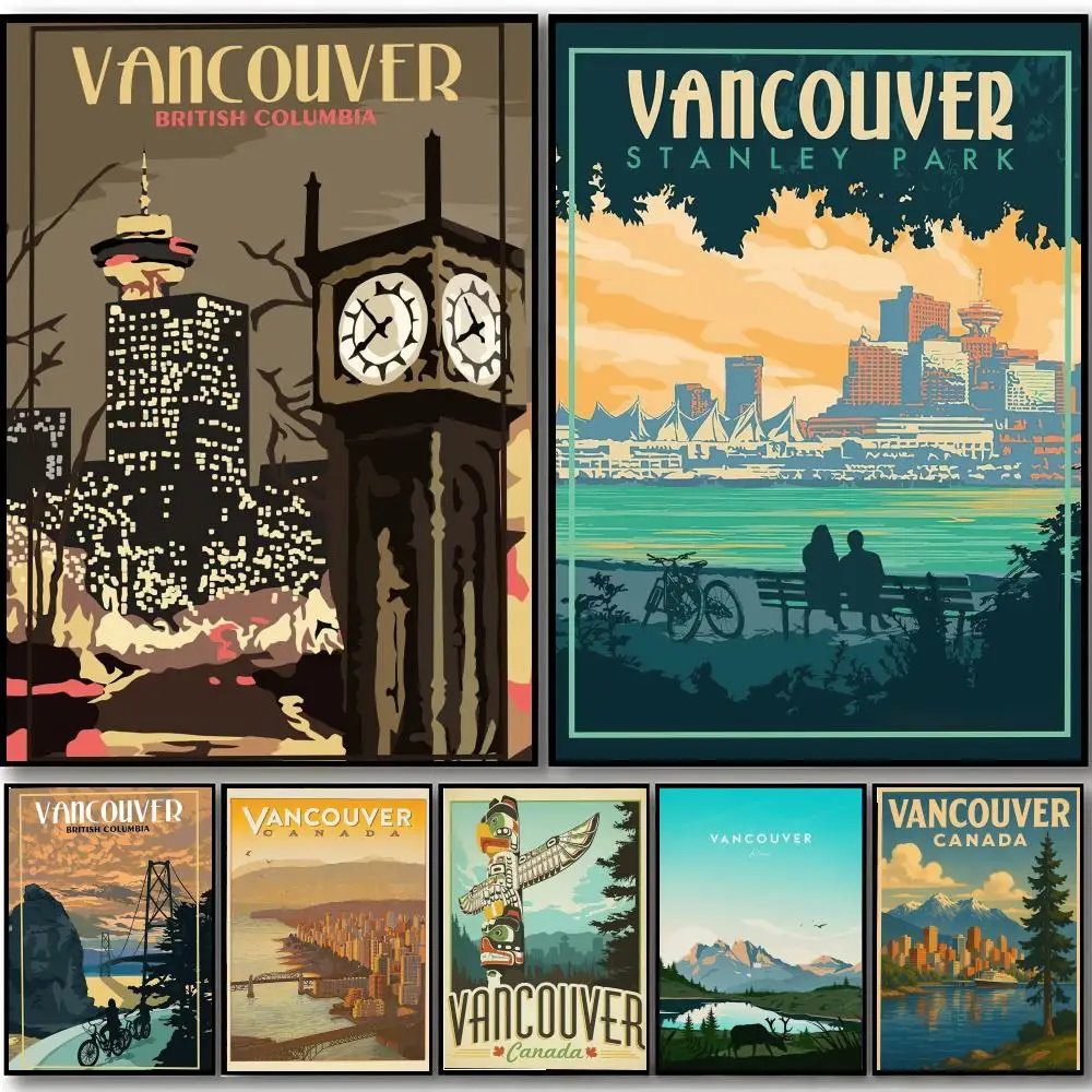Szenisches, friedliches Stadt-Poster von Vancouver, HD-Kunst, selbstklebende Wanddekoration, wasserfest, für Zuhause, Schlafzimmer, Bar, ästhetische Dekoration