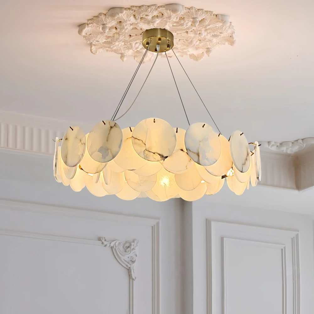 French Natural Marble Chandelier Luxury Modern Minimalist Light for Living Room Bedroom Dining Room Villa Designer Showroom