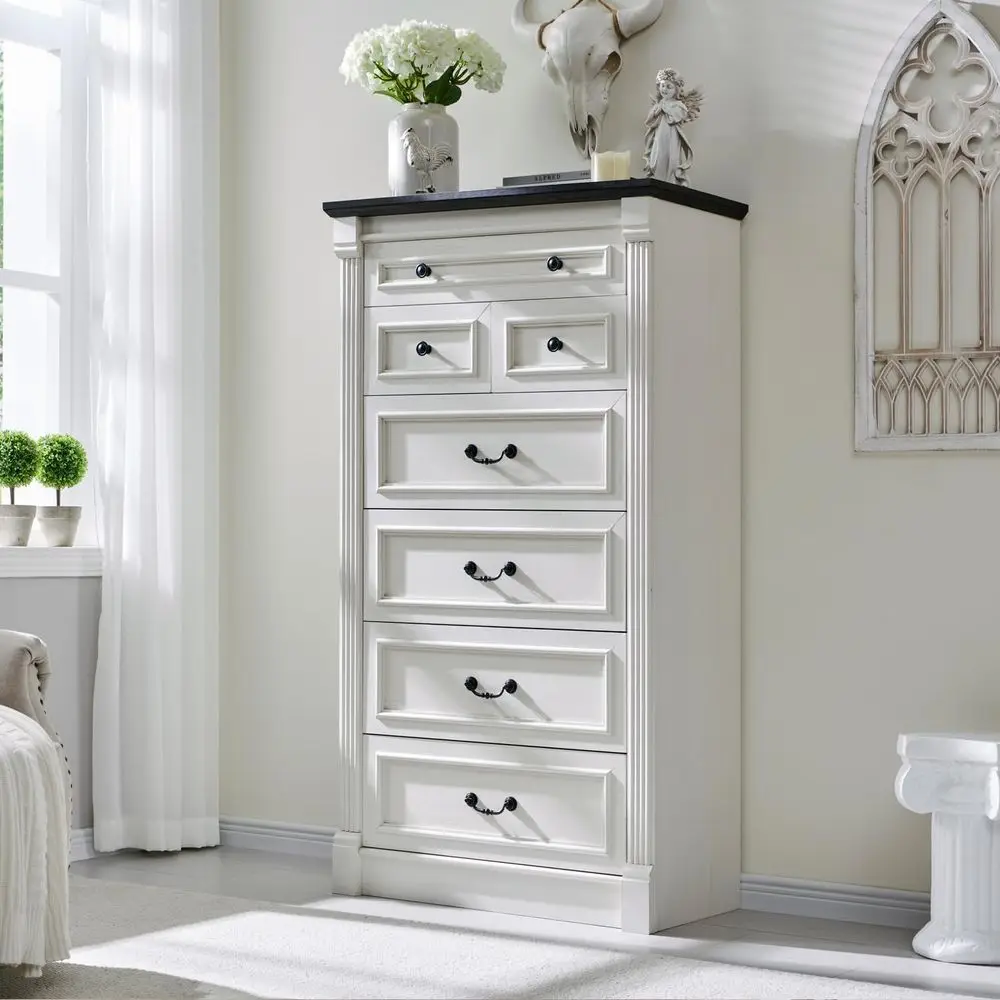 

Farmhouse 7 Drawers Dresser for Bedroom, 57 Tall Dressers amp Chests of Drawers w Roman Column, Large Storage Dressers Organize