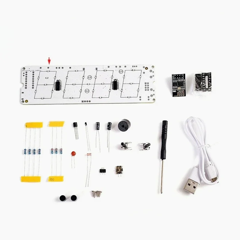 WIFI electronic clock DIY kit, network automatic timing colorful LED electronic alarm clock welding practice spare parts