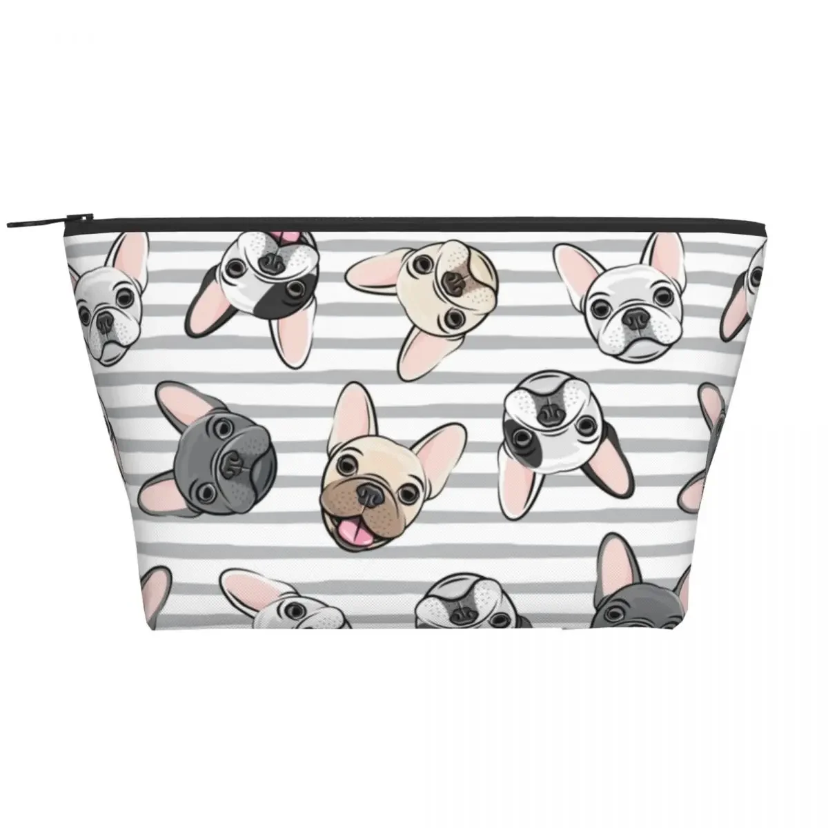 Travel Grey Stripes Cute French Bulldogs Toiletry Bag Frenchies Pet Dog Cosmetic Makeup Organizer Beauty Storage Dopp Kit Box