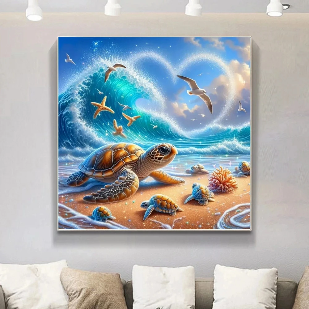 5D-Diamantgemälde zum Selbermachen, Meeresschildkröte, Tiermuster für Erwachsene, Anfänger, Schildkröte, komplettes rundes Diamant-Mosaik, Meer-Set, einzigartiges Geschenk