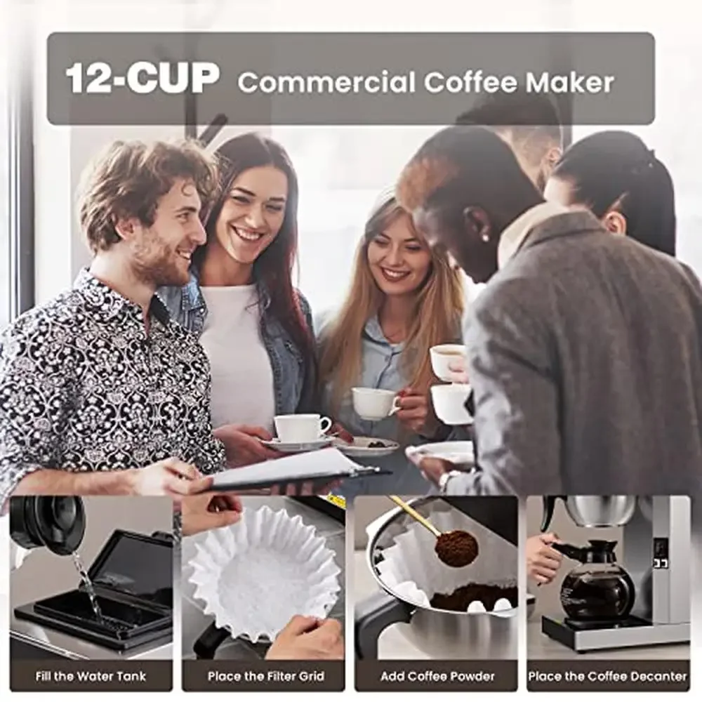 Commercial Stainless Steel 12-Cup Drip Coffee Maker with Glass Carafes and Warmers Efficient Brewer Superior Flavor Extraction