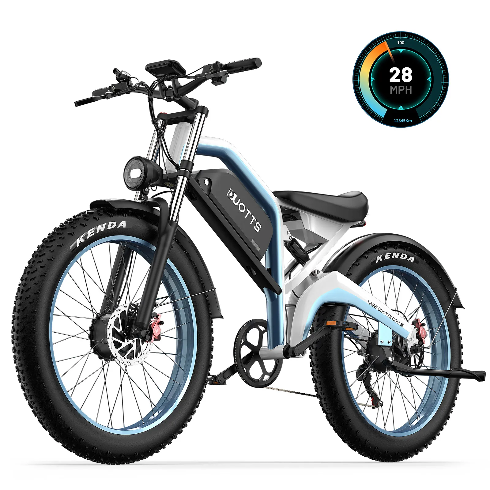 Bicicleta Eléctrica DUOTTS N26, 26 Pulgadas, Neumáticos Anchos, 7 Velocidades, Motor Dual de Alto Torque de 750W, Batería de 48V 20Ah, Freno Hidráulico, Stock en la UE