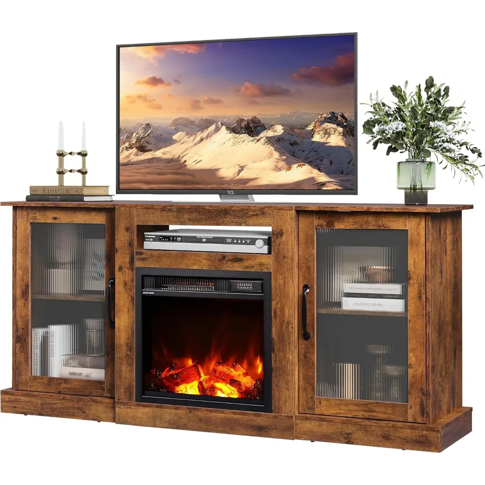 Fireplace TV Stand for TV, Entertainment Center with Electric Fireplace, TV Console with Open Shelves for Living Room