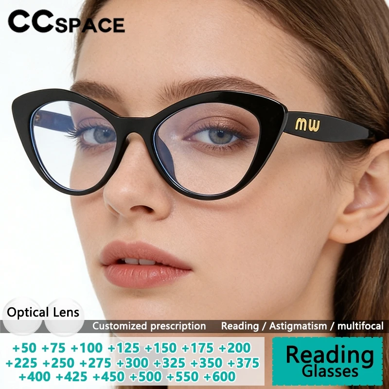CCspace Cat-Eye-Lesebrille für Damen, Korrektionsbrille, Multifokale Brille, Blaulichtfilter, Dioptrien-Brillen, Markendesign