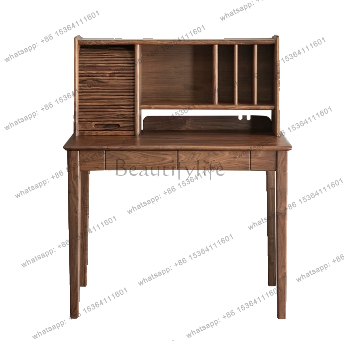

Nordic all solid wood desk bookshelf integrated North American black walnut modern simplicity