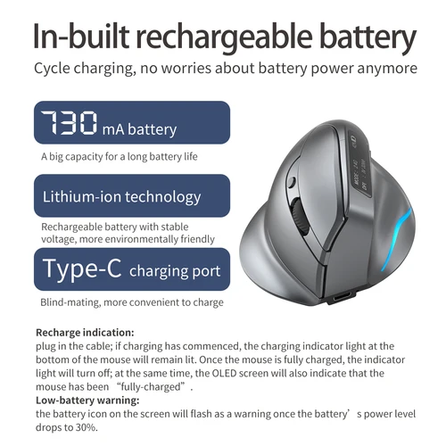 Imagen 2 del producto Ratón ZELOTES F-26C Ratón inalámbrico de modo dual con pantalla recargable y ratón gris BT silencioso de 2,4 GHz